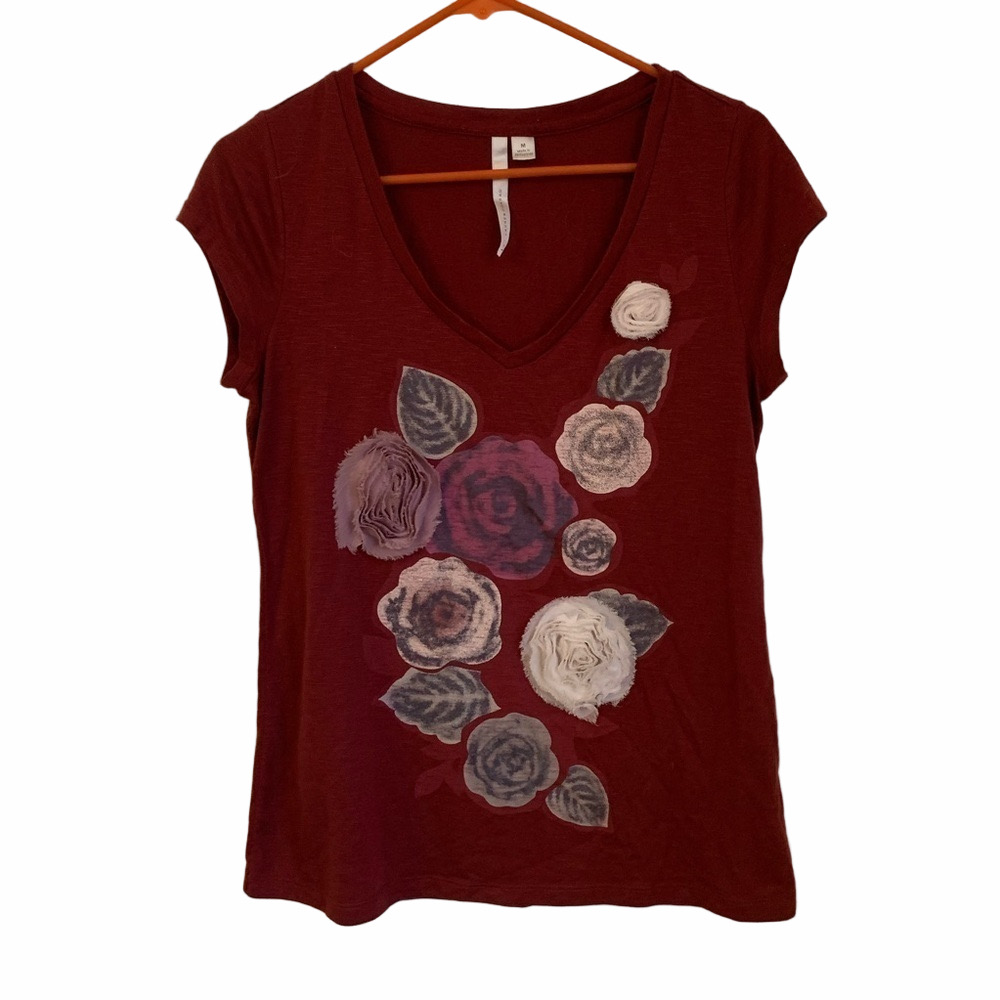 Lauren Conrad Red Floral Blouse Size Medium